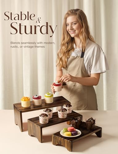 Tidita Wooden 3 Tier Cupcake Stand with Non-Slip Pads (Walnut Color) - color: Walnut