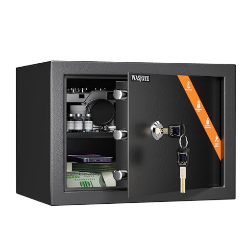 WASJOYE Cabinet Safe with Key for Money, 1.2 Cu Ft Key Lock Box - size: 1.2 Cu Ft Black