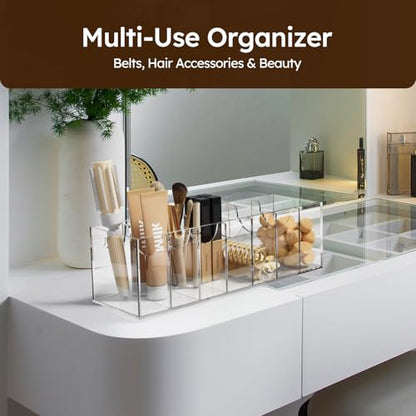 FEMELI Acrylic Belt Organizers for Closet 7-Slots Belt box with Dust Cover - size: 7 Compartments with Lid