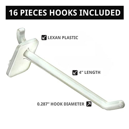 Azar Displays 700508-WHT-4W16 8-Inch W by 20-Inch H Revolving Black Pegboard Counter Display with 16-Pack of 4 inch Locking Hooks, White - color: White, style: Pegboard + Hooks