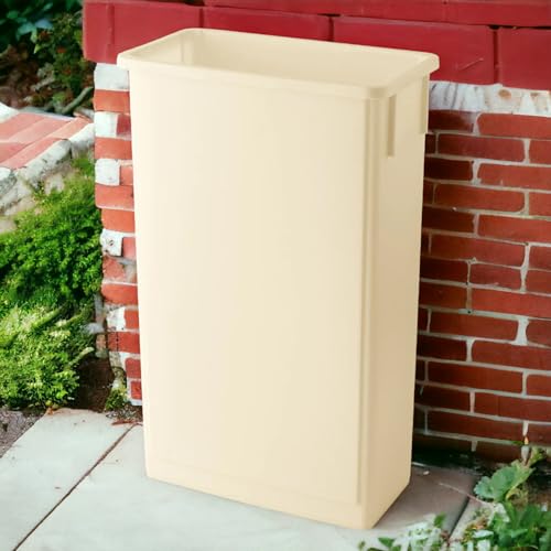 23 Gallon Beige Slim Tall Plastic Industrial Trash Cans for Kitchen and Restaurant - color: Beige, size: 23 Gallon