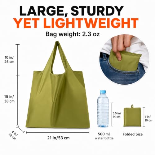 Reusable Grocery Bags 6 Pack, Foldable Shopping Bags with Pouch, Heavy Duty 50 LBS, Machine Washable Travel Totes - color: Black, Grey, Blue, Army Green, Yellow, Orange