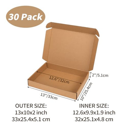13x10x2 inch Cardboard Shipping Box, Set of 30 Mailer Boxes, Brown - size: 13x10x2 inch 30 Pack