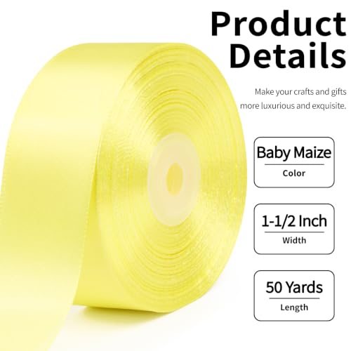 Mauproy Baby Maize Satin Ribbon, 1-1/2 Inch, 50 Yards - color: Baby Maize