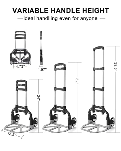 Folding Hand Truck, Dolly Cart with Wheels Foldable, Luggage Cart - color: Sliver