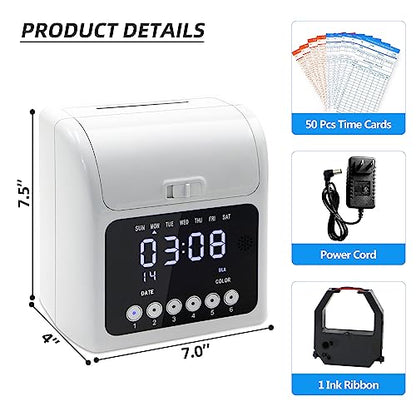 TooCust Time Clock with Passcode, Auto-Align Time Clocks for Small Business, Time Clock Punch Machine with 50-Piece Time Cards, and One Ink Ribbon Cartridge