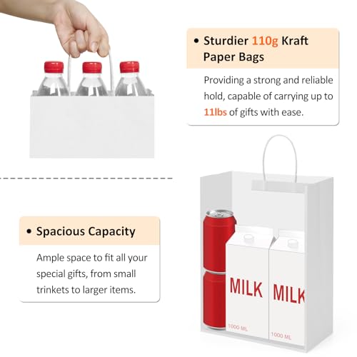 BagDream Kraft Paper Bags with Handles 10x5x13 Inch Large White 50 Pcs Bulk - color: White