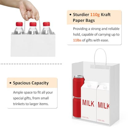 BagDream Kraft Paper Bags with Handles 10x5x13 Inch Large White 50 Pcs Bulk - color: White