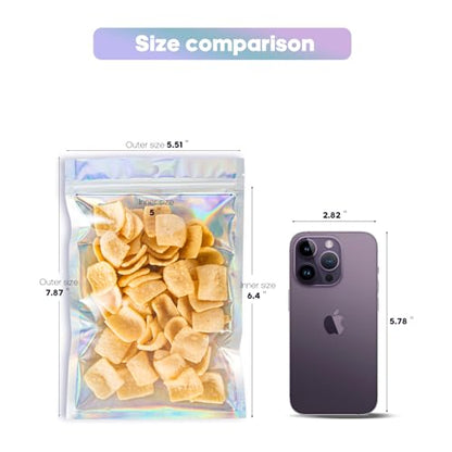 100pcs Holographic Bags,5.5x7.8 inch Resealable Zipper for small business - size: 100Pcs-5.5x7.8 Inch