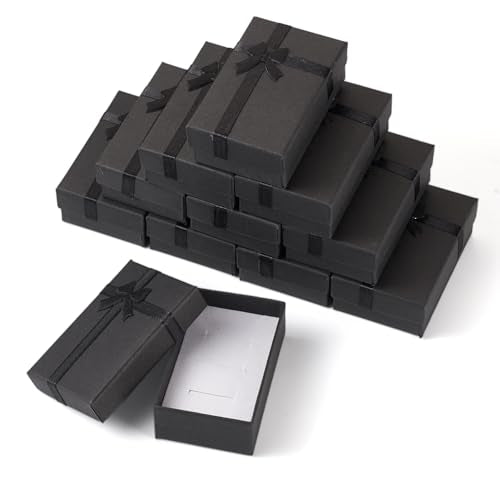 Craftdady 12pcs Jewelry Gift Boxes Black Necklace Earring Ring Pendants Empty Jewelry Boxes Small Paper Gift Boxes With Lids Bowknot for Christmas Jewelry Display Holder Organizer - color: Black-3.19" x 2.03" x 1.14"