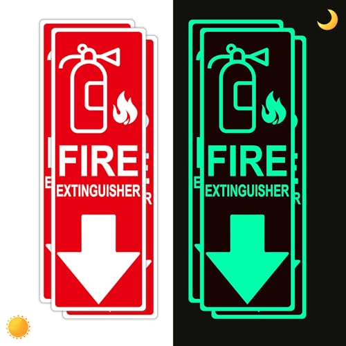 Fire Extinguisher Sign Sticker, Glow in the Dark with Down Arrow 3 Pack - size: 4×12 Inch