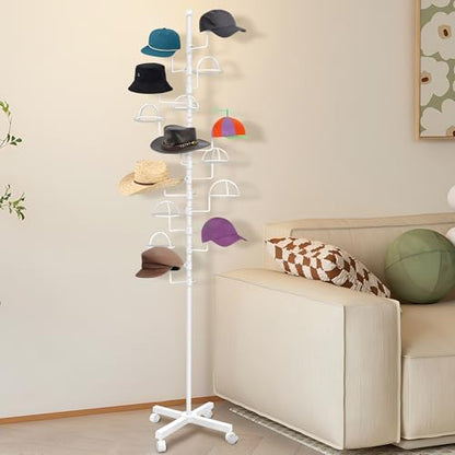 Montex Hat Rack Stand 15 Hooks, Hat Display Stand Metal, Hat Display for Stores, 15 Customizable Circular Hooks (White) - color: White