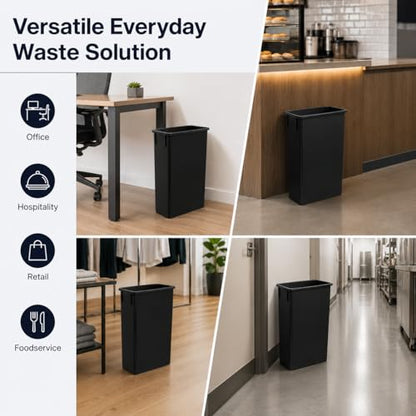 23 Gallon Slim Rectangular Commercial Trash Can, Heavy Duty Plastic Indoor Waste Bin for Kitchen, Office, Restaurant, School, Restroom & Janitorial Use (Black, No Lid) - color: Black