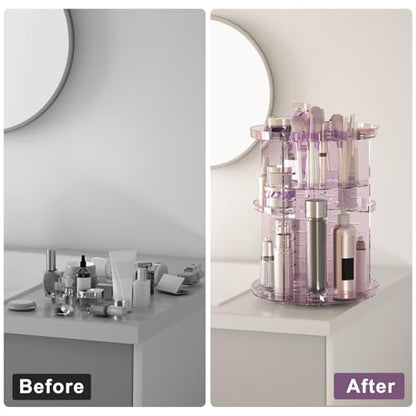 Rotating Makeup Organizer, DIY 8 Adjustable Layers Spinning Skincare Storage, Cosmetic Display Case with Brush Holder and Perfume Tray, Multi-Function Vanity Bathroom Countertop Organizer Clear Purple - color: Clear Purple