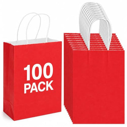 HavrePac 100 Pack Gift Bags with Handles 5.9x3.15x8.26 inch Red - color: Red