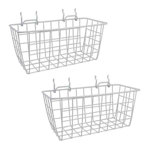 Pegboard Baskets 2 Pack Peg Board Metal Shelves Organizers (Medium, White) - size: Medium, style: 2M White Pegboard Baskets