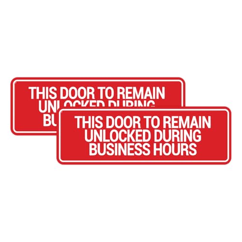 Signs ByLITA Standard This Door To Remain Unlocked During Business Hours Sign (Red) - Small (2 Pack) - color: Red / White, size: 2 x 6" - Small (2 Pack)