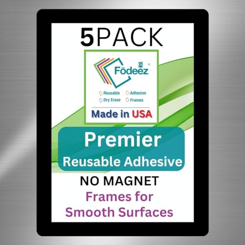 8.5x11 Self Adhesive Peel & Stick Document Holder for Glass & Smooth Surfaces - Reusable Protector & Holder for Sign, Photo & Menu, Dry Erase, Non Magnetic & Non Acryclic - Black, Pack of 5