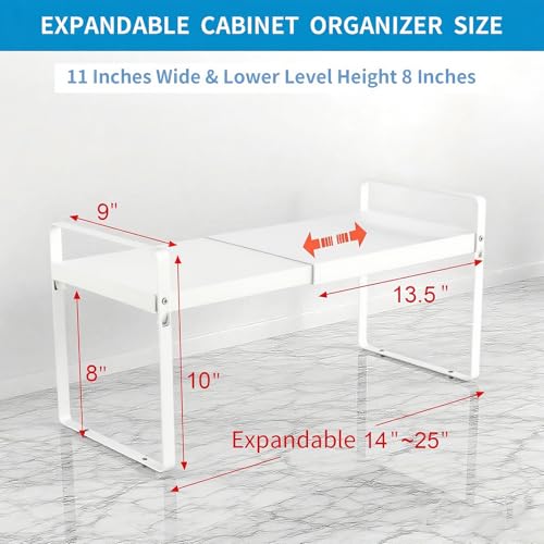 Expandable Cabinet Shelf Organizer, 9 Inch Deep, White, 2 Pack - color: White, size: 9" Deep | 2-Pack