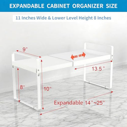 Expandable Cabinet Shelf Organizer, 9 Inch Deep, White, 1 Pack - color: White, size: 9" Deep | 1-Pack