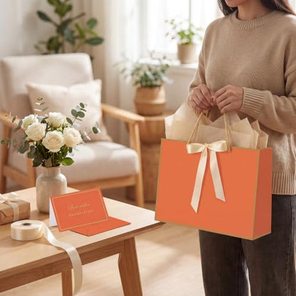 woric 2 Pcs Orange Gift Bags with Handles, 14" Medium Fall Gift Bags - color: Orange