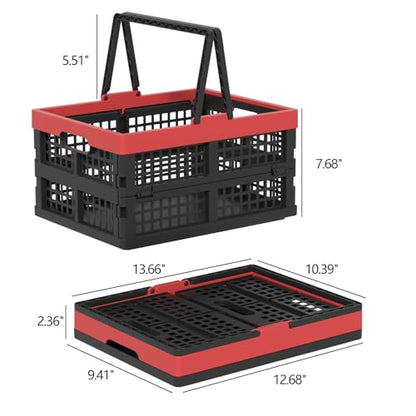 2-Pack Foldable Crates with Handles, 15L Plastic Collapsible Baskets