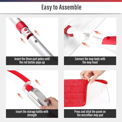 Spray Mop for Floor Cleaning, 2 Pack with Refillable Bottles & Pads - color: Red Blue