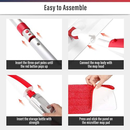Spray Mop for Floor Cleaning, 2 Pack with Refillable Bottles & Pads - color: Red Blue