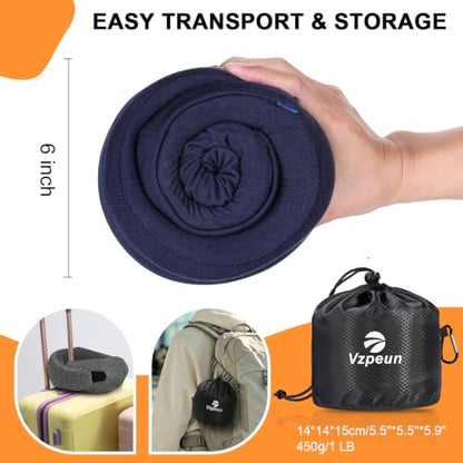 Travel Pillow - Hooded Neck Pillow Airplane Memory Foam Filling - color: Navy