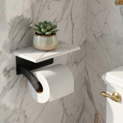 FORIOUS Natural Marble Toilet Paper Holder with Phone Shelf, Commercial - color: Matte Black, size: Single Roll