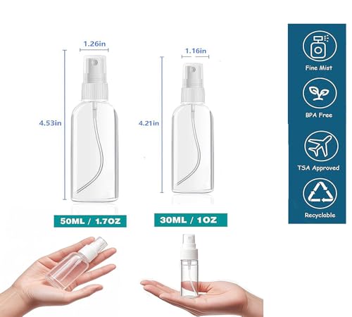 4Pk Clear Empty Travel Spray Bottles, Leakproof for Toner Face Hair