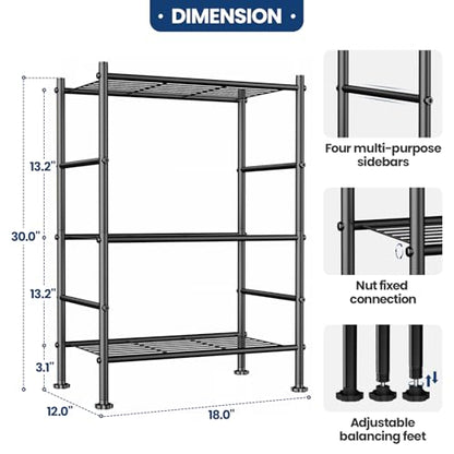 Abiglifty Storage Shelves, 3-Tier Metal Shelving, Wire Shelving with Adjustable Leveling Feet, Shelf Organizer for Bathroom, Closet, Garage - size: 3 Tier