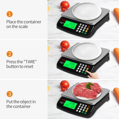 Large Digital Kitchen Scale Black 30kg/66lb Commercial Food Scale Stainless Steel with LCD Display Price Computing Scale for Restaurant Baking Bread Meat Prep Counting Scale for Parts and Coins - color: BLACK 30KG