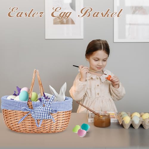 G GOOD GAIN Wicker Picnic Basket with Double Folding Handles,Willow Picnic Hamper,Natural Hand Woven Easter Basket,Easter Eggs and Candy Basket,Bath Storage,Gift Packing Basket.Blue - color: Blue