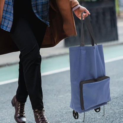 Foldable Shopping Trolley Bag with Wheels Large Grocery Pouch for Shopping Picnics and Everyday Use Portable Collapsible Grocery Bag with Storage 18.89 X 16.14 X 5.51 in