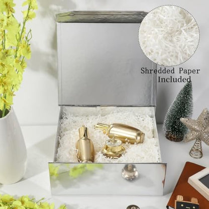 Silver Large Gift Box with Lid Magnetic Gift Box Large 13x11x5.3 In 6 Pack - color: 13X11X5.3Inch-Crinkle Paper Silver-Pack of 6