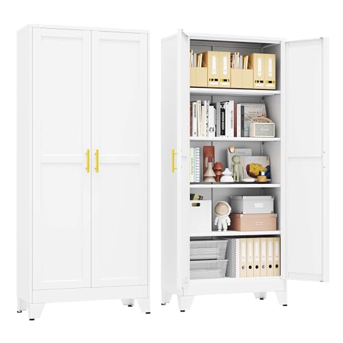 pozdeg 71" White Steel Tall Garage Storage Cabinet - color: White, size: 14.33"D x 28.74"W x 71"H