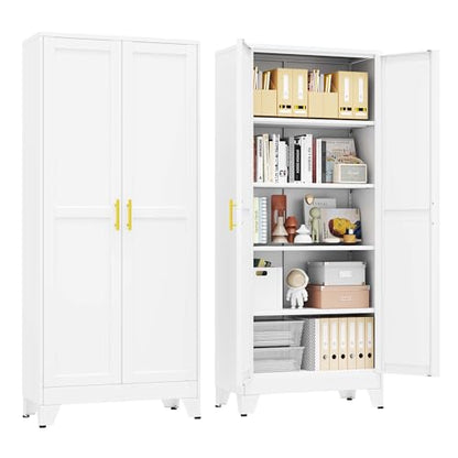pozdeg 71" White Steel Tall Garage Storage Cabinet - color: White, size: 14.33"D x 28.74"W x 71"H