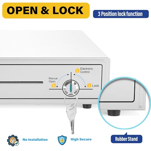 HK SYSTEMS 16inch Heavy Duty POS Cash Drawer with 5Bill/5Coin with Under Counter Mounting Metal Bracket - color: White, size: 16inch+Bracket