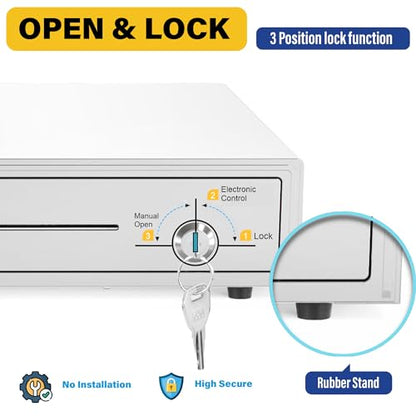HK SYSTEMS 16inch Heavy Duty POS Cash Drawer with 5Bill/5Coin with Under Counter Mounting Metal Bracket - color: White, size: 16inch+Bracket