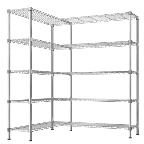 5-Tier Shelf, Adjustable Wire Metal Rack Shelving, Heavy Duty Standing Storage Shelves, Garage, Kitchen, Office, Bathroom, Shelfs Easy Assembly, 58" W x 14" D x 71" H, Chrome - color: Chrome, size: 5-tier 57.87"W x 13.78"D x 70.87"H