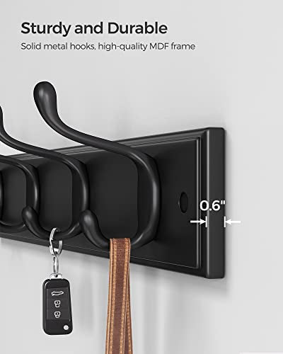 SONGMICS Wall-Mounted Coat Rack, 4 Dual Metal Hooks - color: Black, size: 1 Pack-4 Hooks, style: Without Shelf