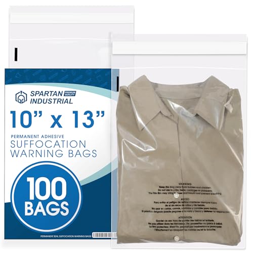 10” X 13” (100 Count) Self Seal Clear Poly Bags with Suffocation Warning - size: 10" X 13"
