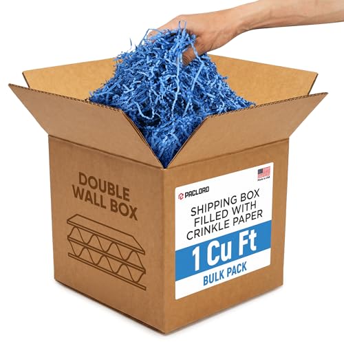 1 Cu Ft Ready To Ship Carton with Dark Blue Crinkle Paper 12x12x12" - color: Dark Blue, size: Double Wall Box