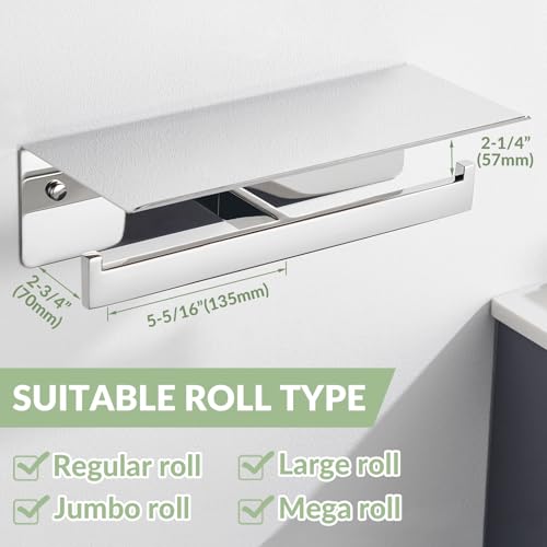 APLusee Double Toilet Paper Holder with Storage Shelf, Polished Chrome - color: Polished Chrome, size: Double Rod