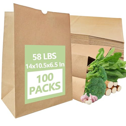 100 Pack Paper Kraft Paper Bags,58 Lbs Heavy Duty Large Grocery Brown Bag,14x10.5x6.5 Inch Bags for Storage,Take out,Shopping,Sacks - size: 1 Count (Pack of 100)