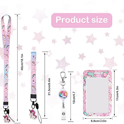 HIFOT Unicorn Kids Lanyard with Id Holder, Detachable Wrist Lanyard for Keys, Retractable Badge Holder with Metal Lobster Clasp Used for Student, Nurse, Teacher ID Holder - style: Unicorn