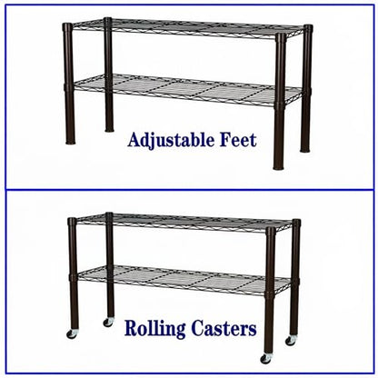 Standing Shelving Units on Casters, 36"W x 14"D x 20"H Metal Storage Rack - color: Black, size: 2-Tiers