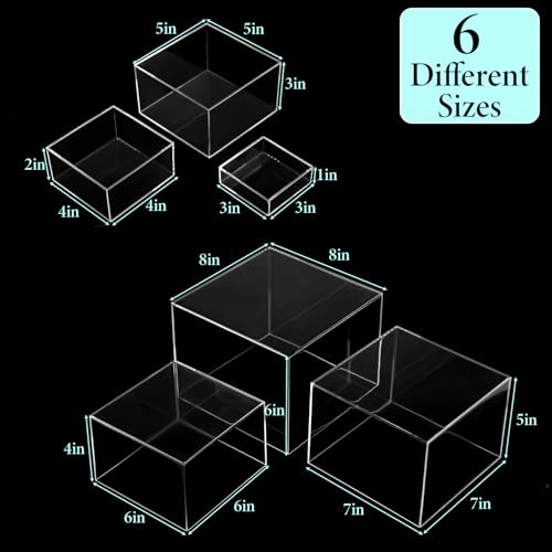 6 Pcs Clear Acrylic Risers Display Stands with Hollow Bottoms