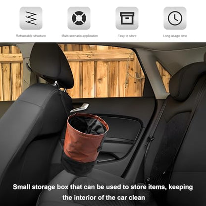 Collapsible Car Trash Can, Waterproof Leather Auto Garbage Bin with Elastic Band & Hook, Retractable Hanging Garbage Organizer Trash Container for Vehicle Home Outdoor